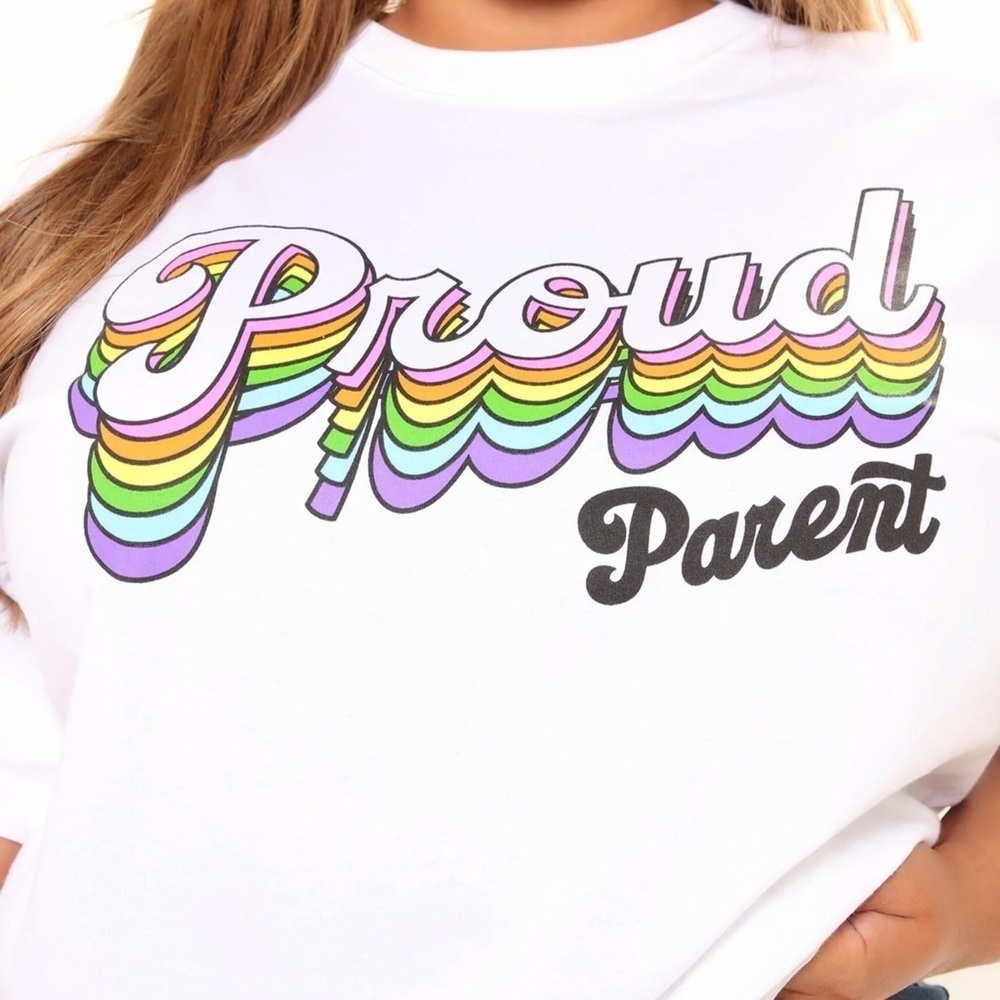 Fashion Nova Proud Parent Tee ✦ White Rainbow Graphic Crew Neck ✦ Short Sleeve - Picture 5 of 8